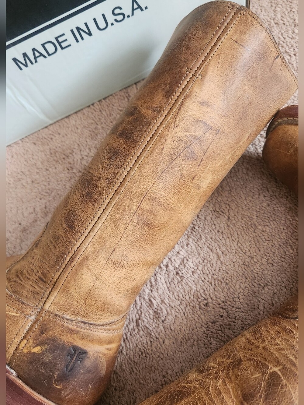 FRYE Campus Boot USA Vintage marble Brown Leather Ladies Festival Boho Western 7 - Picture 12 of 12
